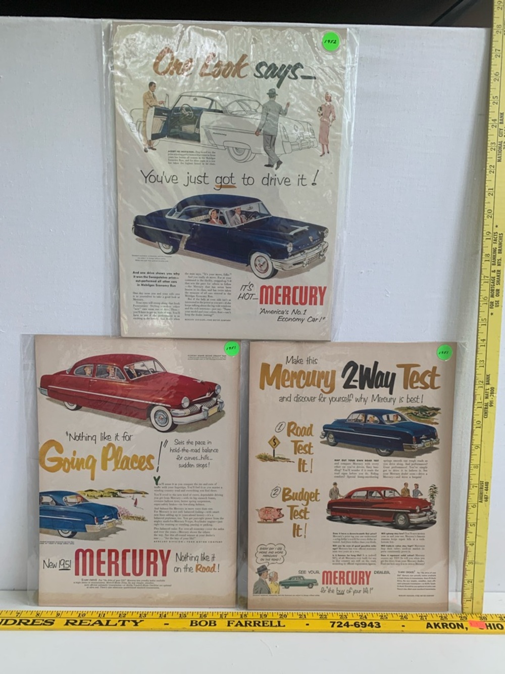 Vintage Mercury Advertisements Set — Blue, Red, Cream